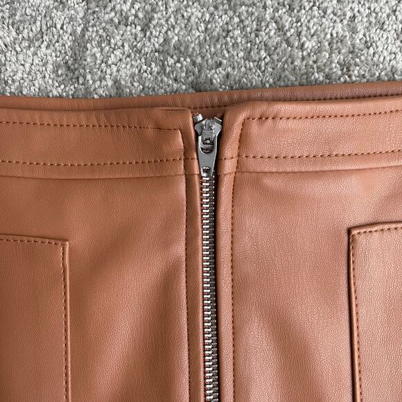 Free People Skirt 4 Brown Maya Mod Faux Leather Mini Light Sand Western Boho - Picture 9 of 13